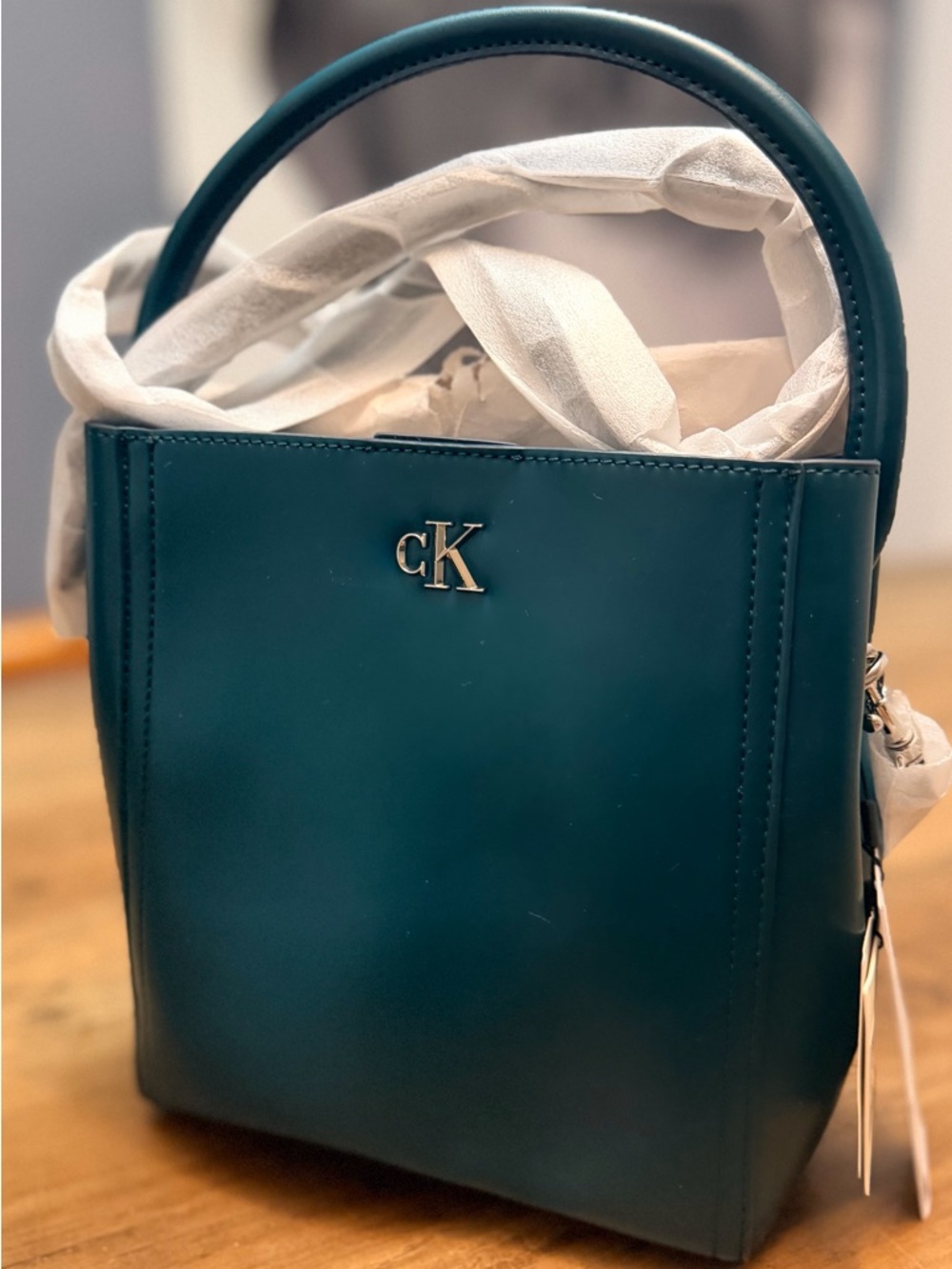 Calvin Klein Teal Mini Leather Top-Handle Bag